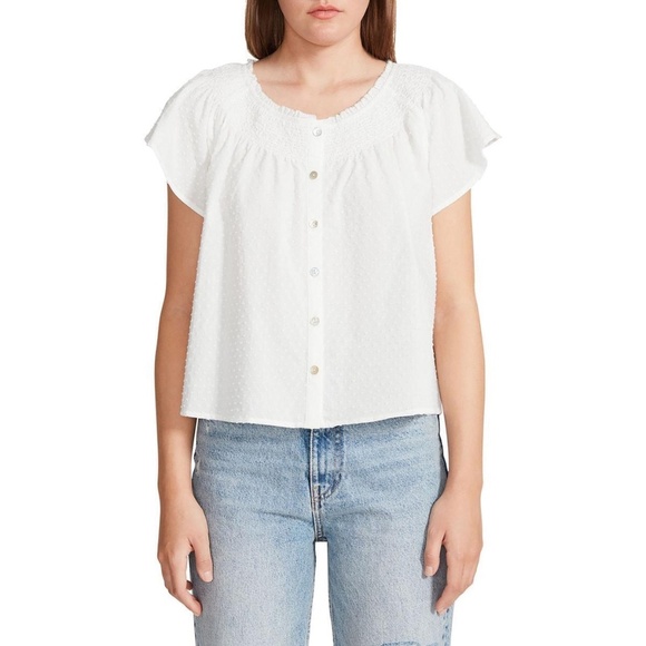 BB Dakota by Steve Madden Womens White Dotted Button-Down Top Shirt - Picture 1 of 3